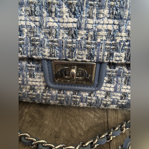 Karl Lagerfeld Blue and White Tweed Shoulder Bag - Picture 2 of 9